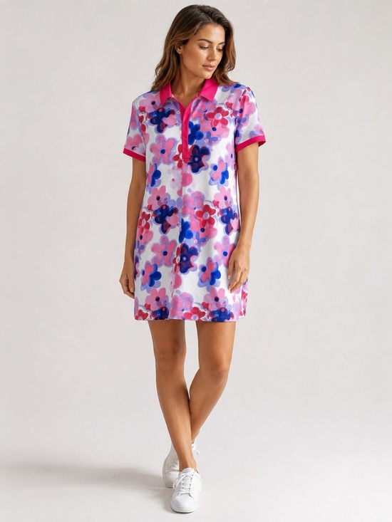 Juicy Couture Dresses & Skirts - Juicy Couture Floral Polo Dress XL fit L Pink Blue Stretch Ribbed Casual Preppy
